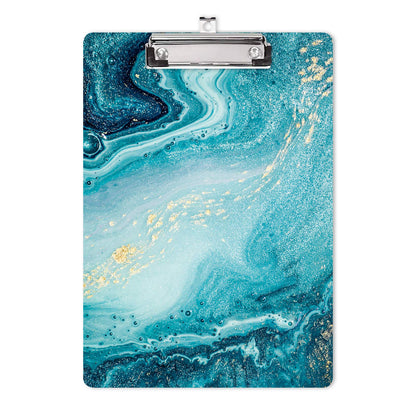 Hongri Wooden Clipboard, Fashion Design Clip Board for Classroom Students,Teacher, Women, Kids, Cute Custom Pattern, Standard Letter Size 9 x 12.5 in with Low Profile Metal Clip, Teal Marble