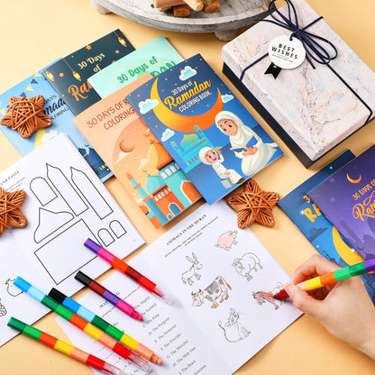Zhanmai 48 30 Pcs Eid Mubarak Goodie Bags Favor Days of Ramadan Watercolor Coloring Book Bulk with Stacking Crayons