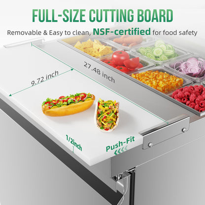 Coolake 27'' W Commercial Refrigerator Sandwich Salad Prep Table, 1 Door Sandwich Fridge with 8 GN 1/6 Pans, Counter Fan Cooling Refrigerator for Restaurant, ETL DOE