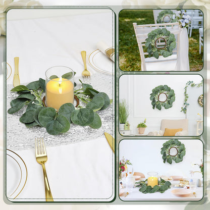 Tobilu 4 Pcs Candle Rings Wreaths with LED Candles - Eucalyptus Candle Rings Greenery Artificial Eucalyptus Leaves Pillar Holder for Wedding Centerpieces Home Table Party Decor