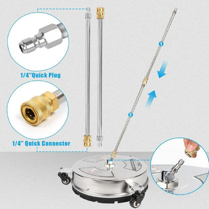 TRELVEX 4000PSI Maximum Pressure, 15 Inch Stainless Steel Surface Cleaner Driveway Power Washer Attachment, Portable Design, Powerful for Various Surfaces