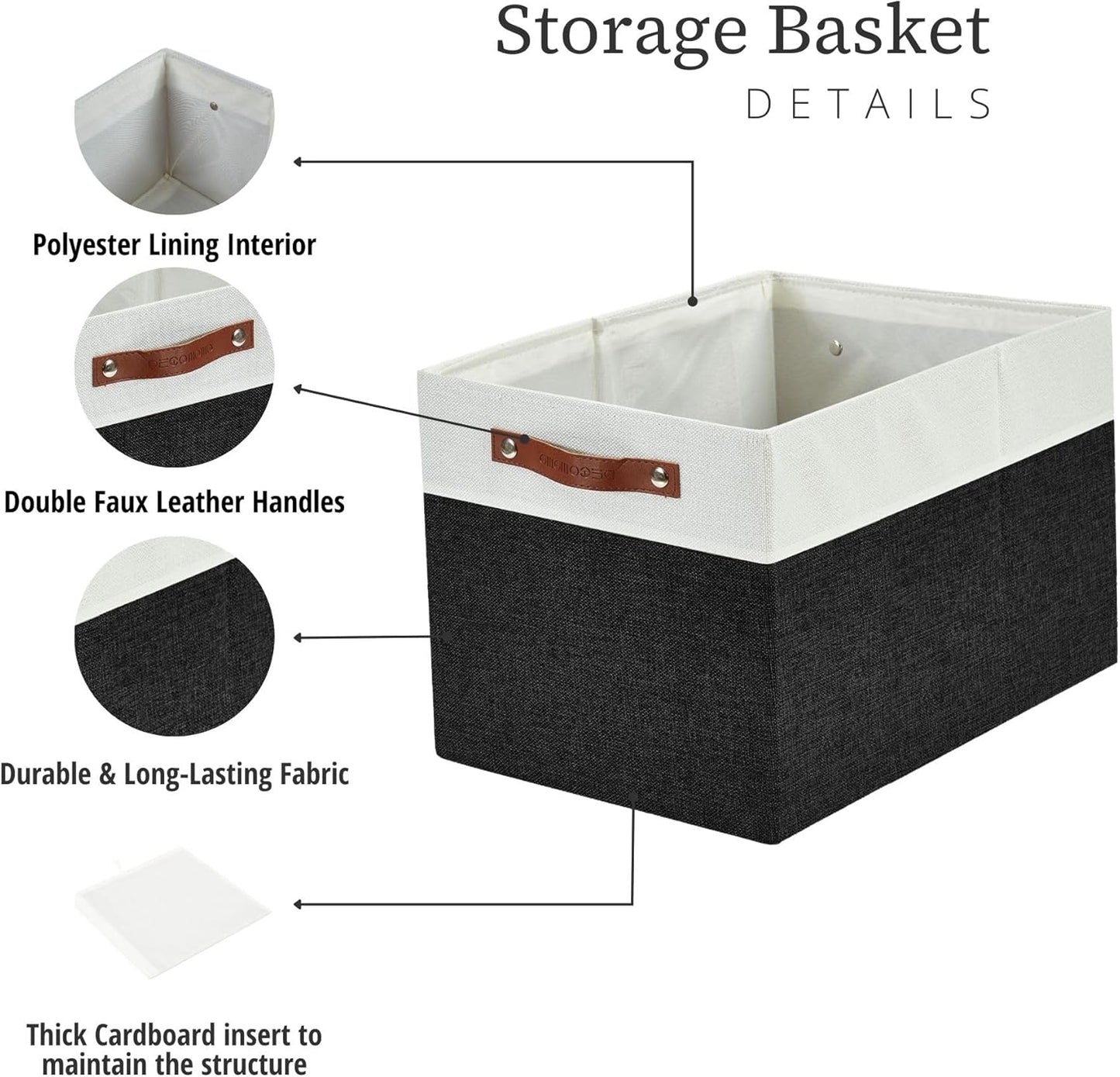 DECOMOMO Cubby Storage Bins, Fabric Storage Cubes for Kallax Shelves with Handles (Black and White, Kallax - 15"L X