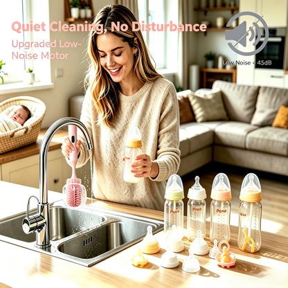 Rechargeable Electric Bottle Brush with 2 Speeds Powerful Automatic Bottle Cleaner,BPA-Free Silicone Spinning Design, Wall Mount & Straw Cleaner,Suitable for Baby Bottles & Kitchen (Pink+Pink)