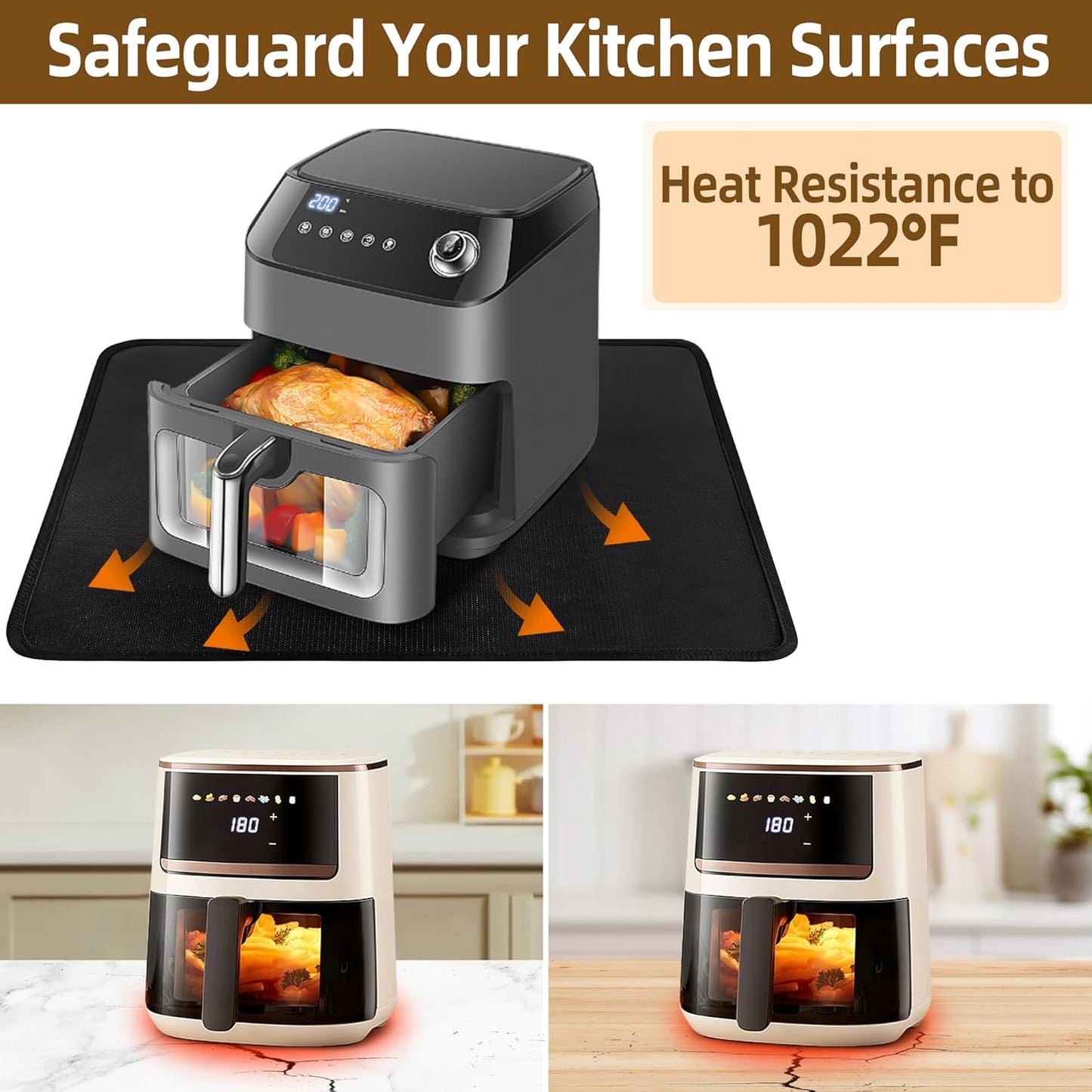 Heat Resistant Hot Pads for Kitchen, 16 x 24 Inches Silicone Mats for Countertop, Protector Under Air Fryer, Toaster