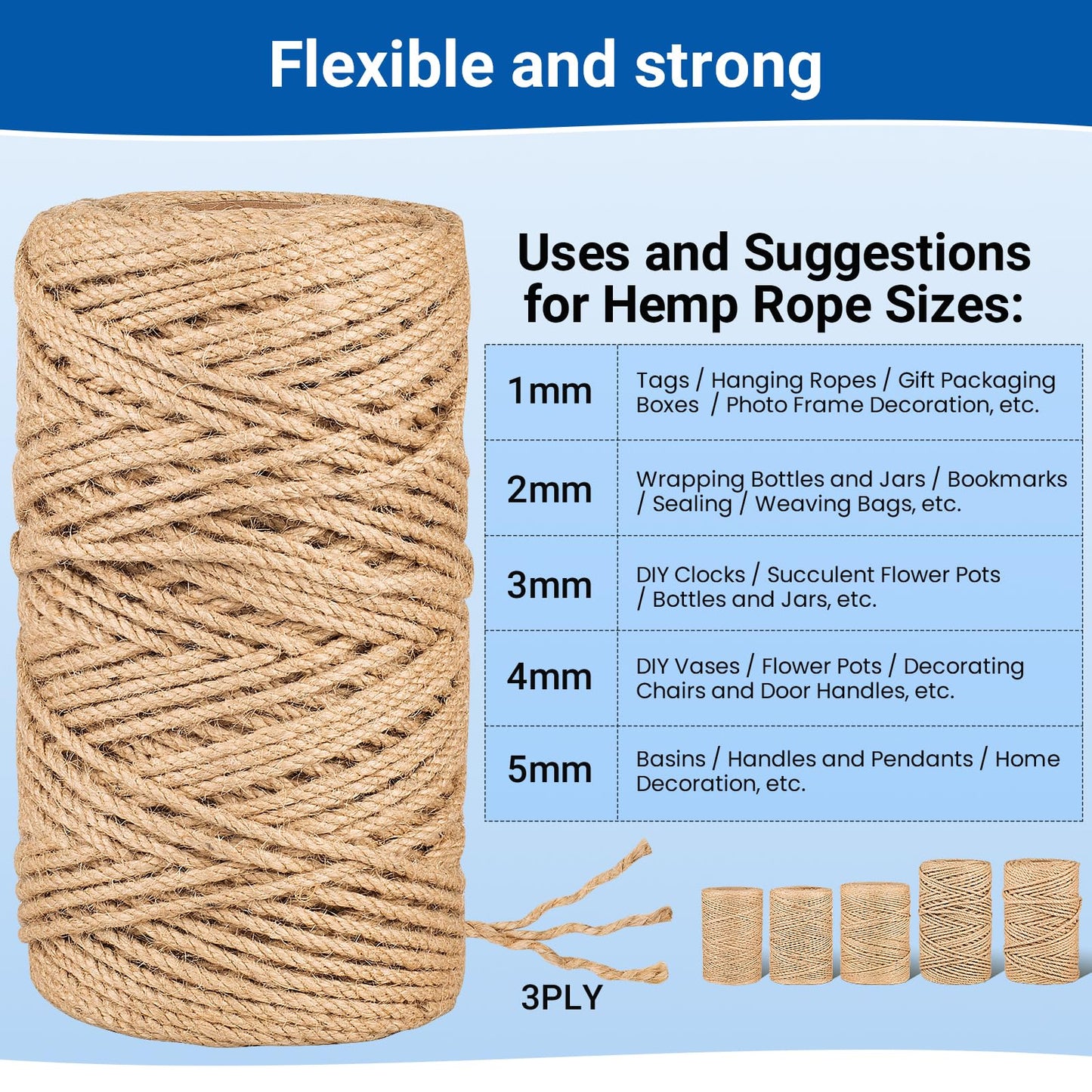 Natural Jute Twine String 5mm x 328ft Bulk Jute Rope for Crafting, Gardening, Gift Wrapping - Brown Decorative Cord for Cat Scratching Posts, DIY Projects