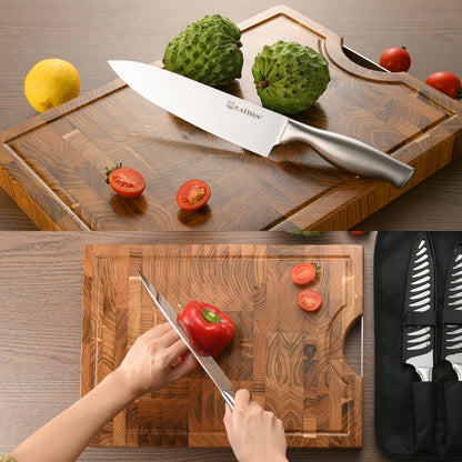 KATISUN Knife Set Roll Bag, 8 Pieces German High Carbon Stainless Steel Chef Knives with Hollow Handle, with Portable Knife Roll Storage Bag, Blade Guards, Kitchen Shears for Outdoor Camping Travel