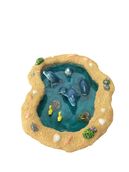 GlitZGlam The Blue Dolphins Miniature Pond for a Fairy Garden. A Miniature Pond for a Fairy and Enchanted Garden Accessories
