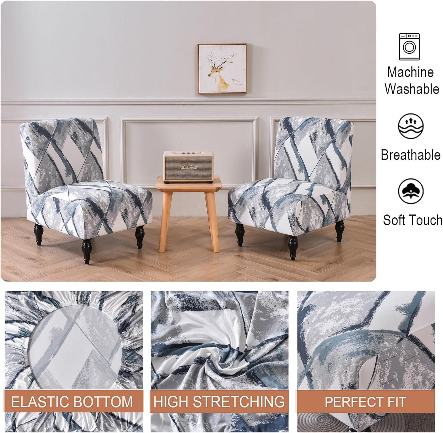 lihuitong Armless 2 Armless Armless 24) Chair Slipcover Pieces Printed Accent Chair Cover Stretch Spandex Slipper Chair