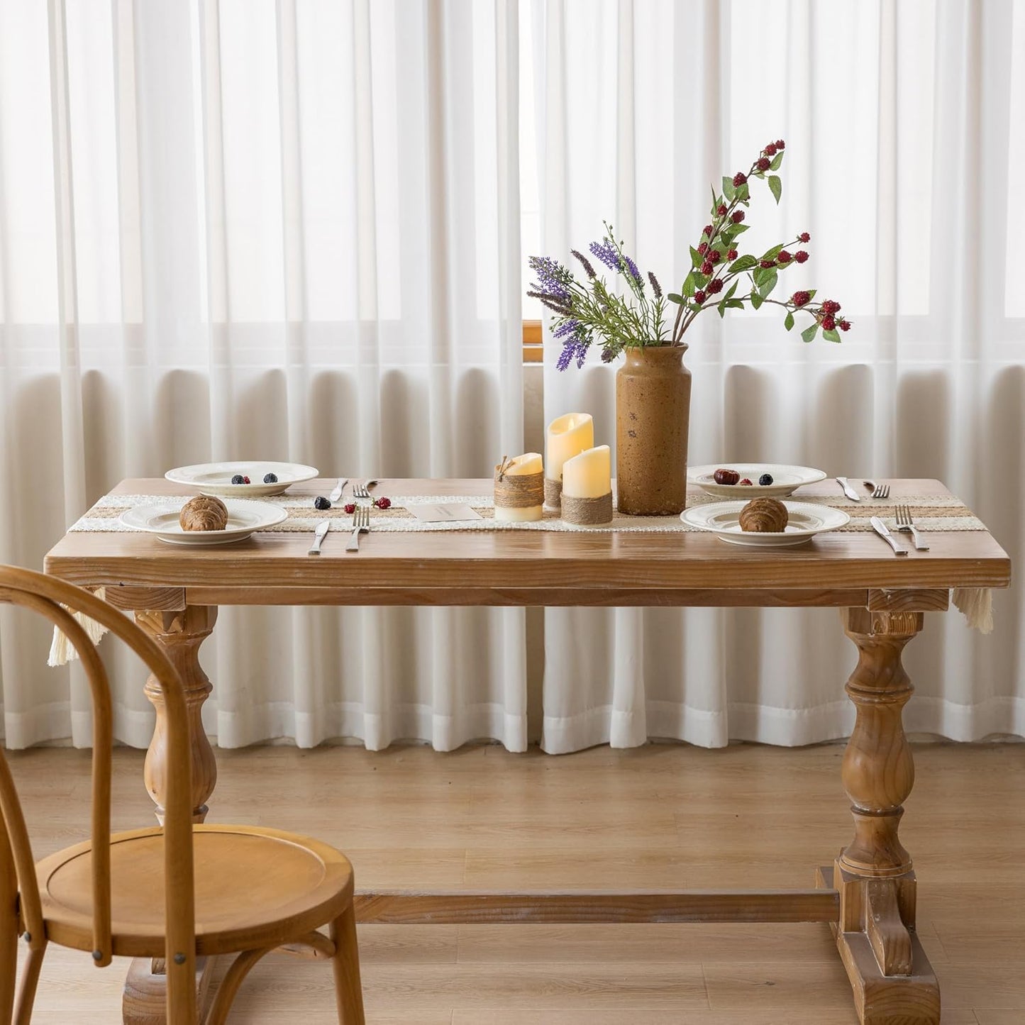 12x60 Inches Keketoarrange Boho Table Runner Cream Beige Brown for Home Decor Farmhouse Small Macrame Woven Burlap
