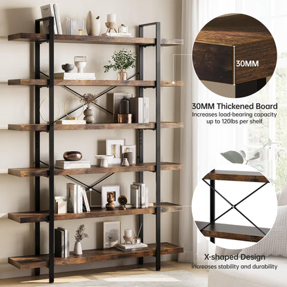 EPLICEMR 6 Tier Bookshelf 2 PCS, 80" H Heavy Duty Bookshelf,120lbs Shelf Capacity, 47" W Wood Industrial Bookshelf, Rustic Open Reinforced Horizontal Shelves for Living Room,Bedroom, Office