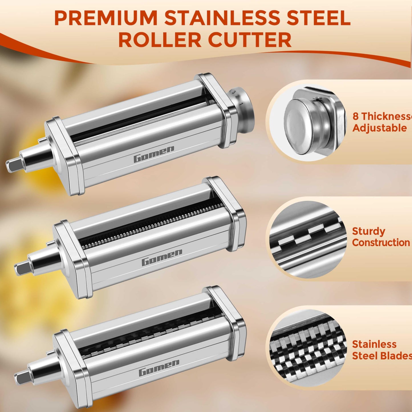 3 PCS Pasta Attachment for all KitchenAid Stand Mixer, Classic Pasta Maker Set Included Pasta Roller, Spaghetti Cutter and Fettuccine Cutter, Durable Pasta maker accessories