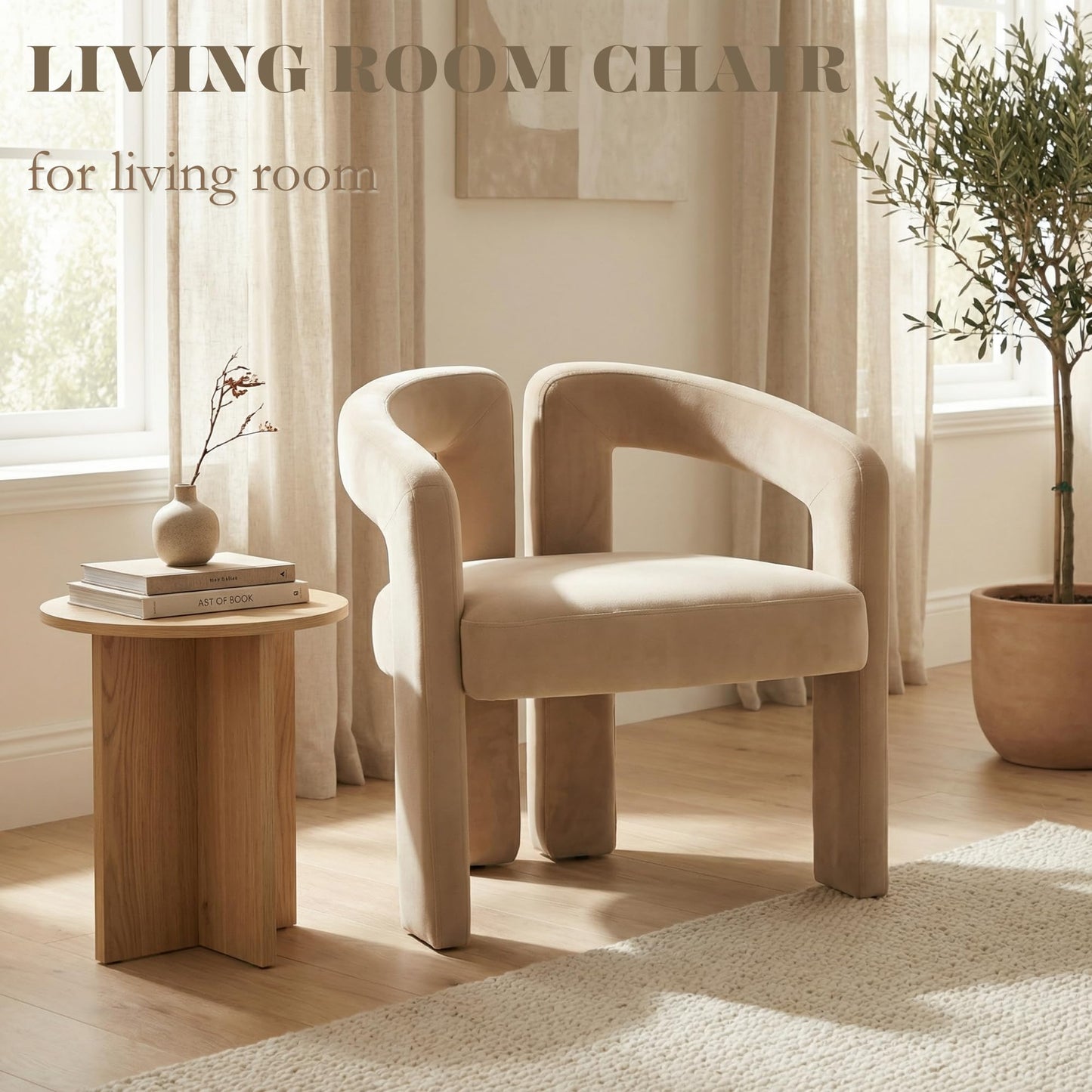 Hyfirm Upholstered Barrel Dining Chairs Set of 6, Khaki Velvet Kitchen Accent Chairs with Arms Modern Side Chairs for Dining Room Bedroom Vanity Reception