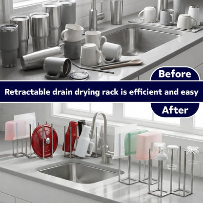 ANSOTHIN Water Bottle Drying Rack, Cup Drying Rack for Counter, Stainless Steel Tumbler Dryer Stand, Space-Saving Mug & Glass Drying Rack, Heavy-Duty Holder for Cups & Water Bottles (Silver – 7 Pegs)