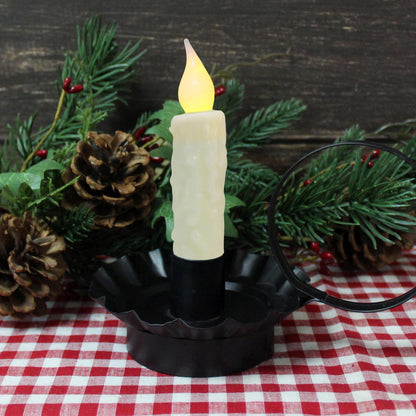 CVHOMEDECO. Real Wax Hand Dipped Battery Operated LED Timer Taper Candles Country Primitive Flameless Lights Décor, 4-3/4 Inch, Ivory, 3 PCS in a Package