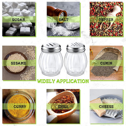 24 Hotop Pieces Glass Spices Shaker with Perforated Top Cheese Shaker with Slotted Stainless Steel Top Retro Swirl