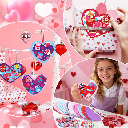 LOAVER 24 Sets Valentines Day Heart Ornaments Craft Kit,DIY Assorted Foam Heart with Shape Stickers Googly Eyes Rhinestones Bookmark for Valentines Day Presents Gift Exchange Craft Supplies