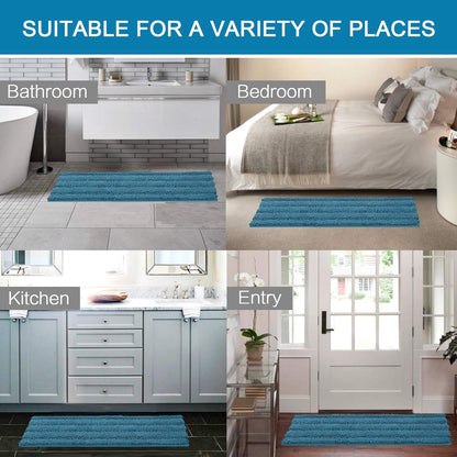 H.VERSAILTEX 2 Piece Bathroom Set - Super Absorbent Chenille Striped Bath Mats - Non Skid Machine Wash Dry Rugs
