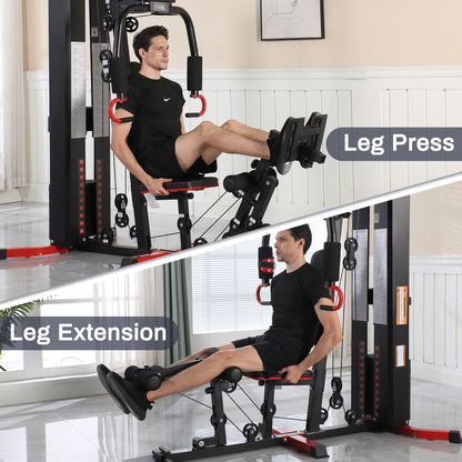 Fitvids Multifunctional Home Gym Equipment with 160 lbs Weight Stack, Full Body Workout Weight Machine with Mat, Strength Training Exercise Equipment with Pulley System & Leg Press, All-in-One Workout
