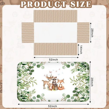 Hahafelt 3 Pcs Baby Crib Bedding Set Safari Animals Dinosaurs Bear Woodland Animals Jungle Crib Set Includes Quilt, Fitted Sheet, Skirt for Baby Boy Girl(Green,Woodland Raccoons Deer Etc.)