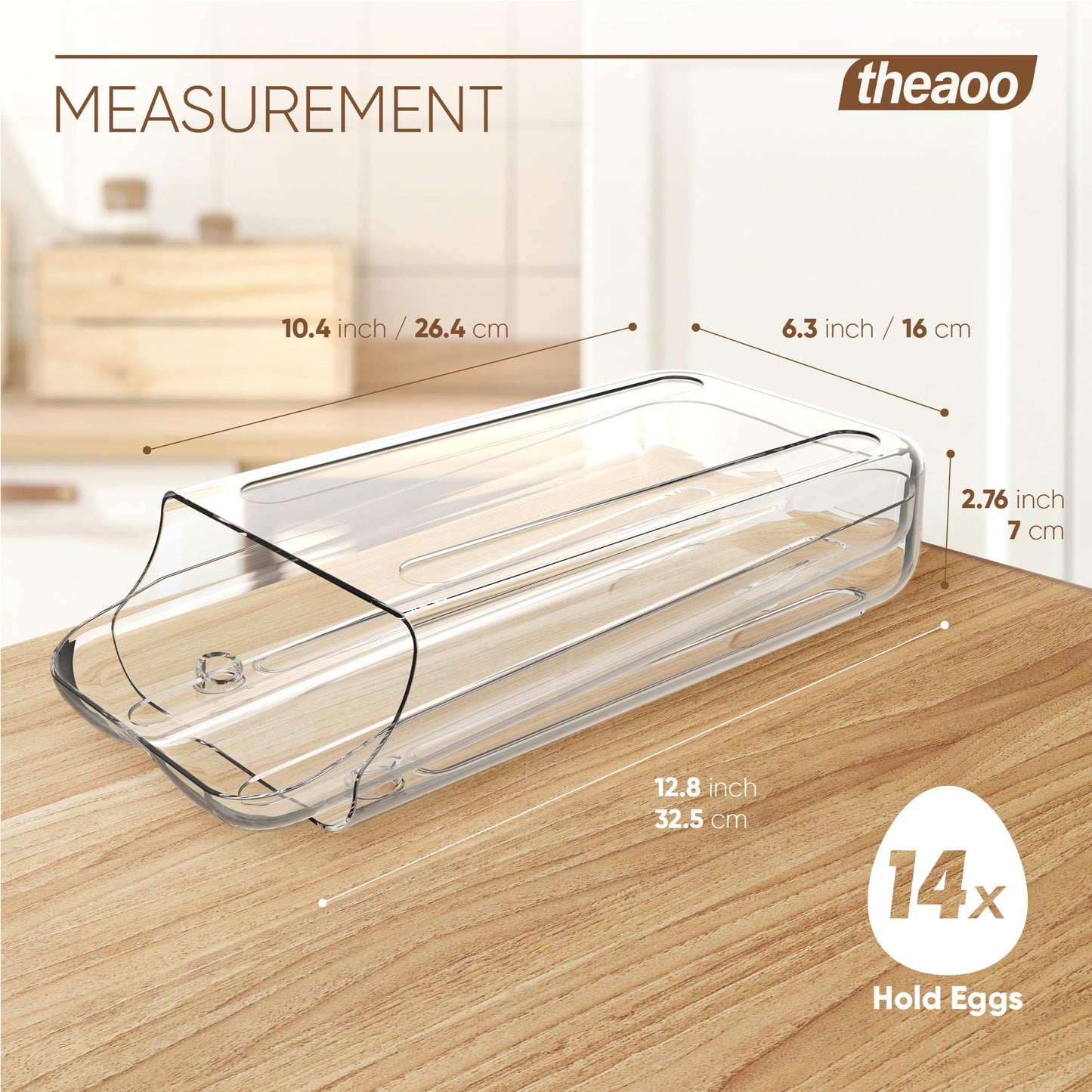 theaoo Egg Holder for Fridge, Automatic Rolling Egg Container for Refrigerator, Clear Plastic Egg Dispenser, Stackable Eggs Organizer with Quick Removable inner Tray For Organizers and Storage, 1Pack