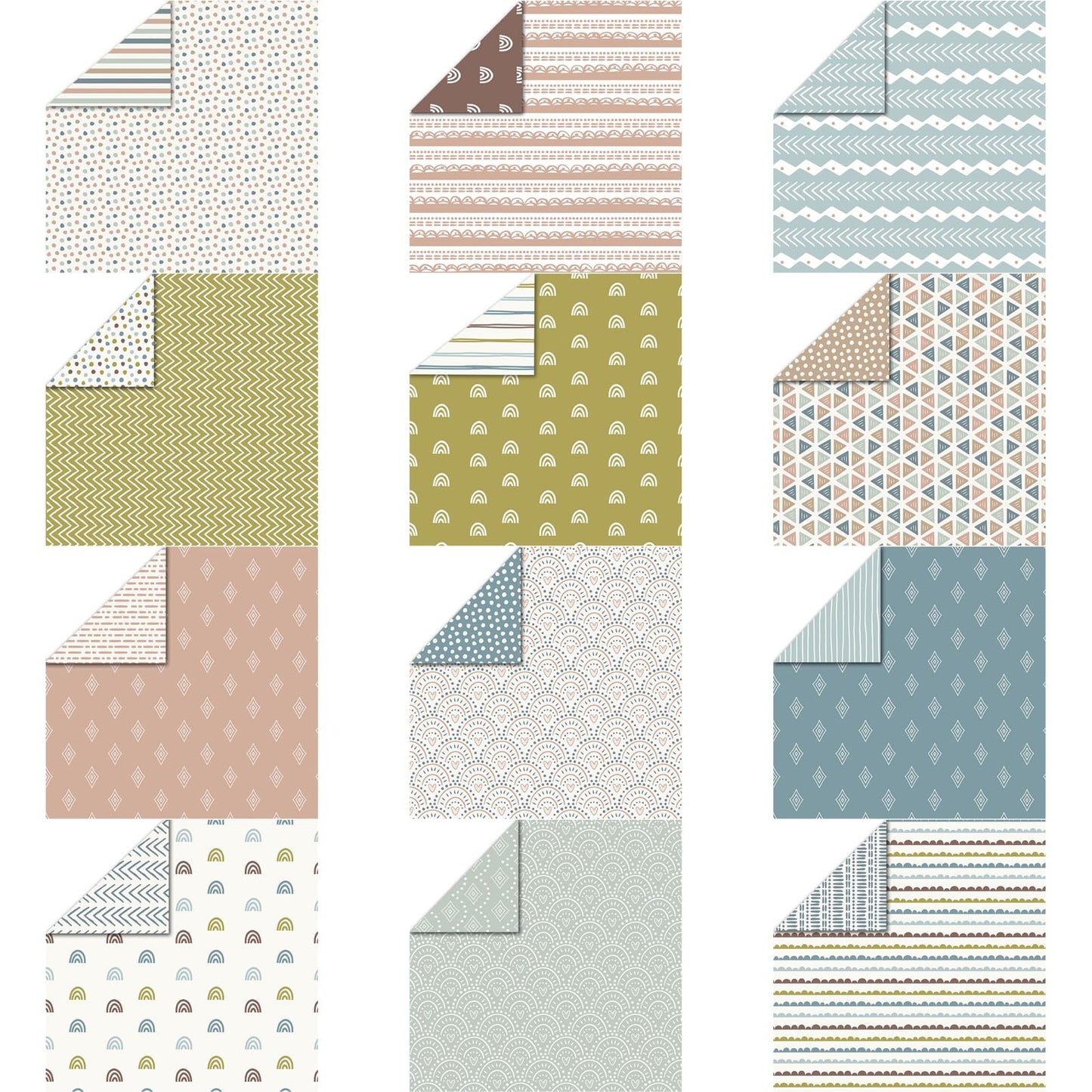 Boho Scrapbook Paper, 48 Sheets 12 Design Decorative Craft Paper, Double-Sided Printing Patterned paper for DIY Origami Photo Album Decor Scrapbooking12x12in(Double-Sided)& 6x6in(Single-Sided)
