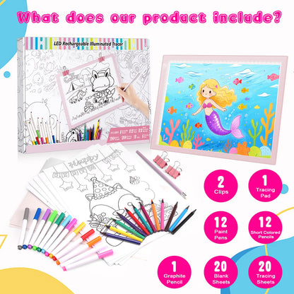 LED Drawing Tablet Kits Pink - 15" Light Board for Diamond Painting Accessories, Best Birthday, Holiday Gifts Toy for Kids Girls 3,4,5,6,7,8,9,10,11,12 Year Old, Back to School Art Travel Essentials
