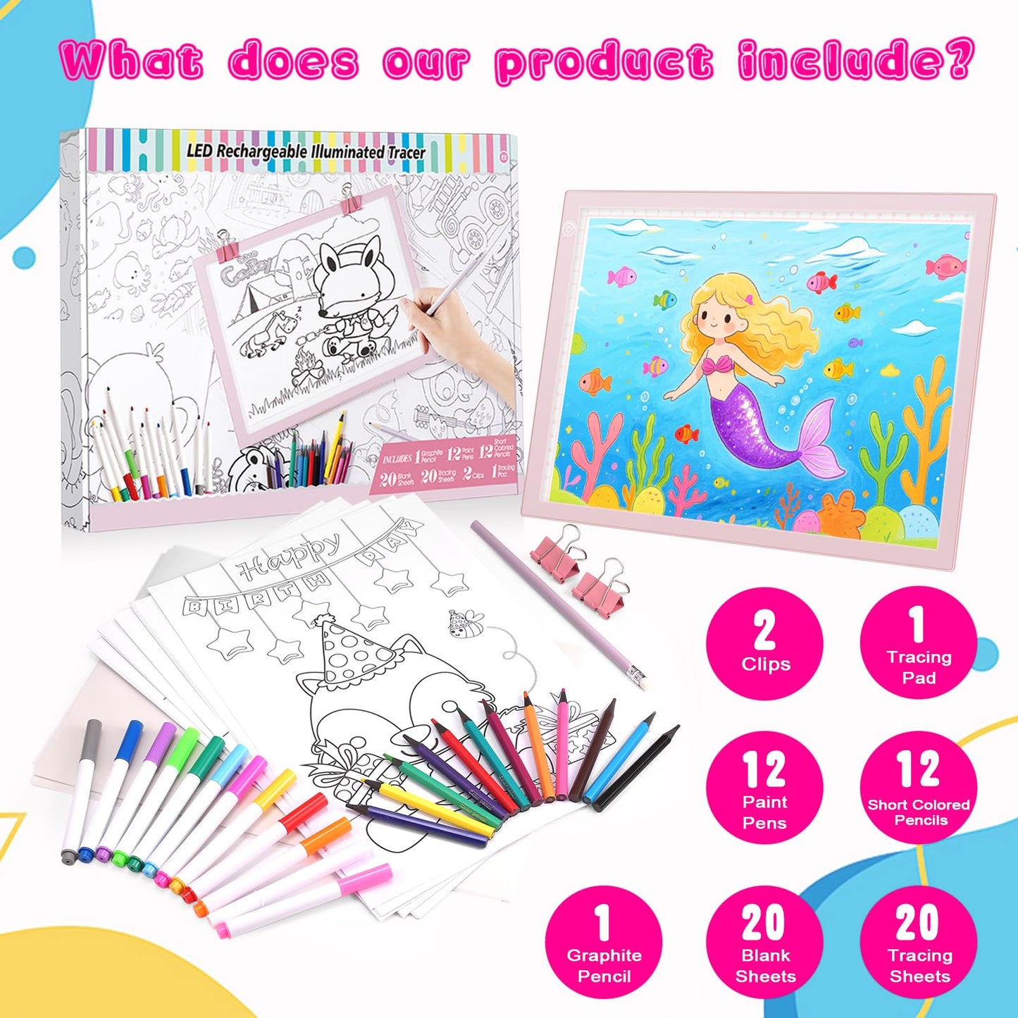LED Drawing Tablet Kits Pink - 15" Light Board for Diamond Painting Accessories, Best Birthday, Holiday Gifts Toy for Kids Girls 3,4,5,6,7,8,9,10,11,12 Year Old, Back to School Art Travel Essentials