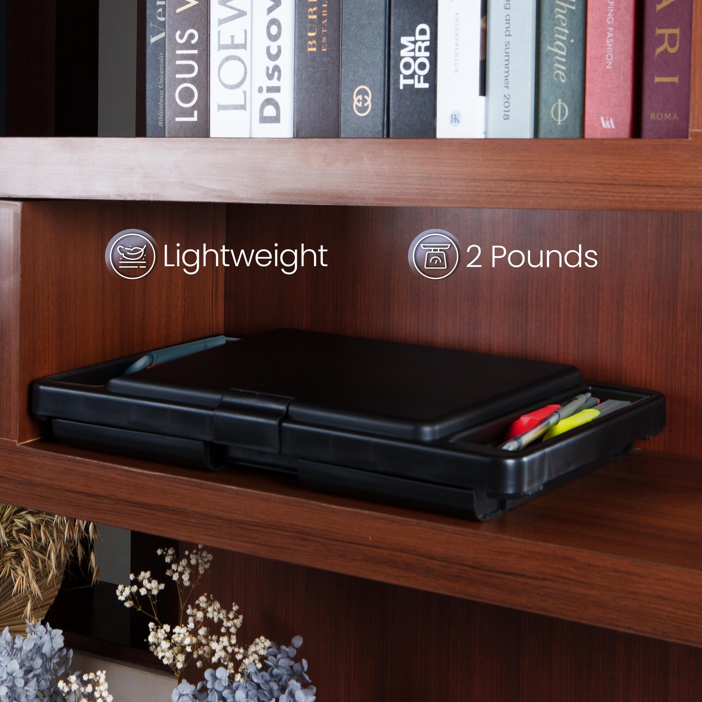 Loddie Doddie Foldable Lap Desk - 9.75 x 12 in, Black, Plastic - Accessory Trays & Storage Pocket for Lap Desk with Storage - Kids Travel Tray for Car Seat - Foldable Laptop Table for Small Spaces