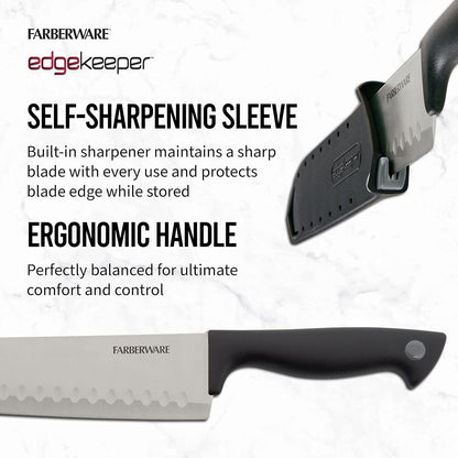 Farberware Edgekeeper 7-Inch Santoku Knife, High Carbon-Stainless Steel Kitchen Knife with Self-Sharpening Blade Cover,