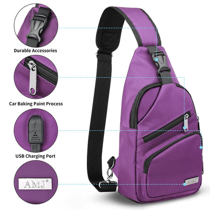 AMJ Crossbody Sling Bag Men Women, Casual Shoulder Backpack, Chest Daypack Satchel for Hiking Travel