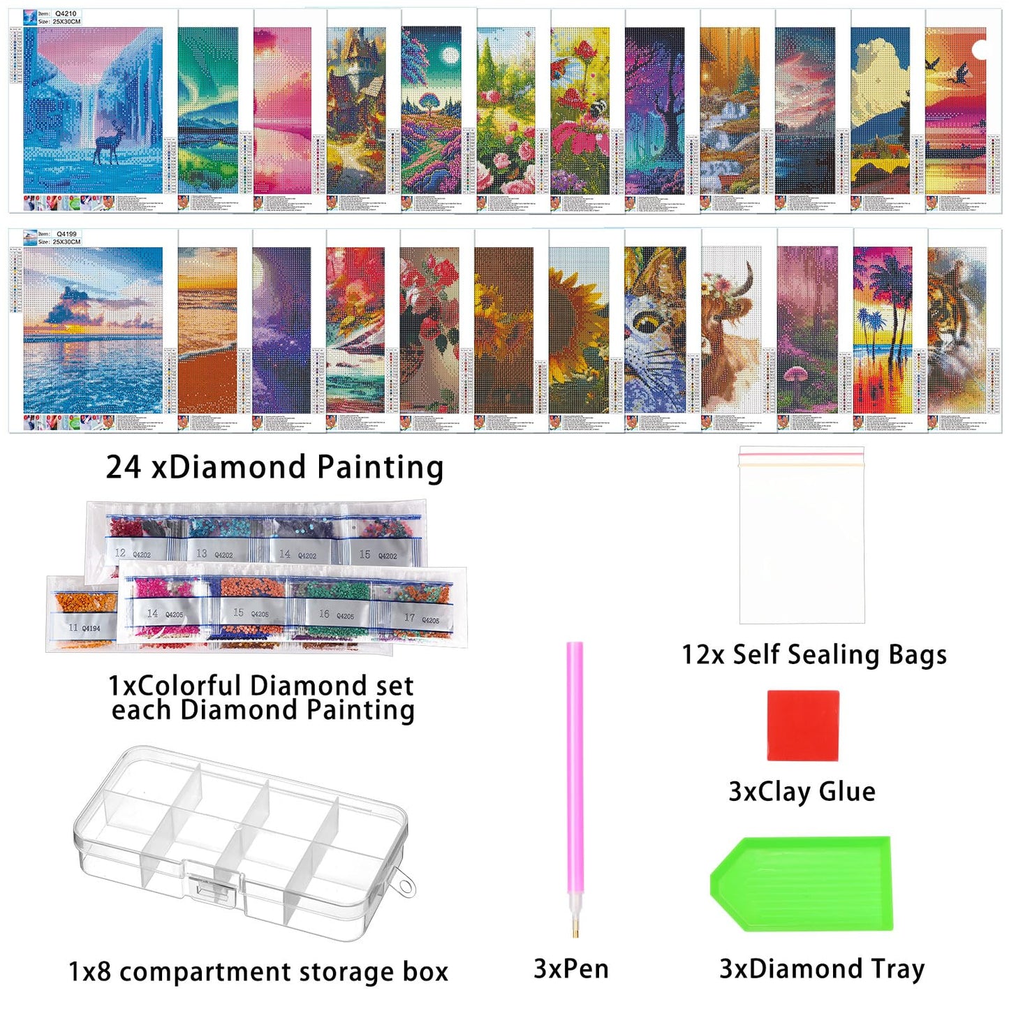 Fulmoon 24 Pack Diamond Painting Kits 11.8 x 9.8 Inch DIY 5D Abstract Landscapes Diamond Art Full Round Drill Crafts for Adults Kids Beginners Home Wall Decor Gifts