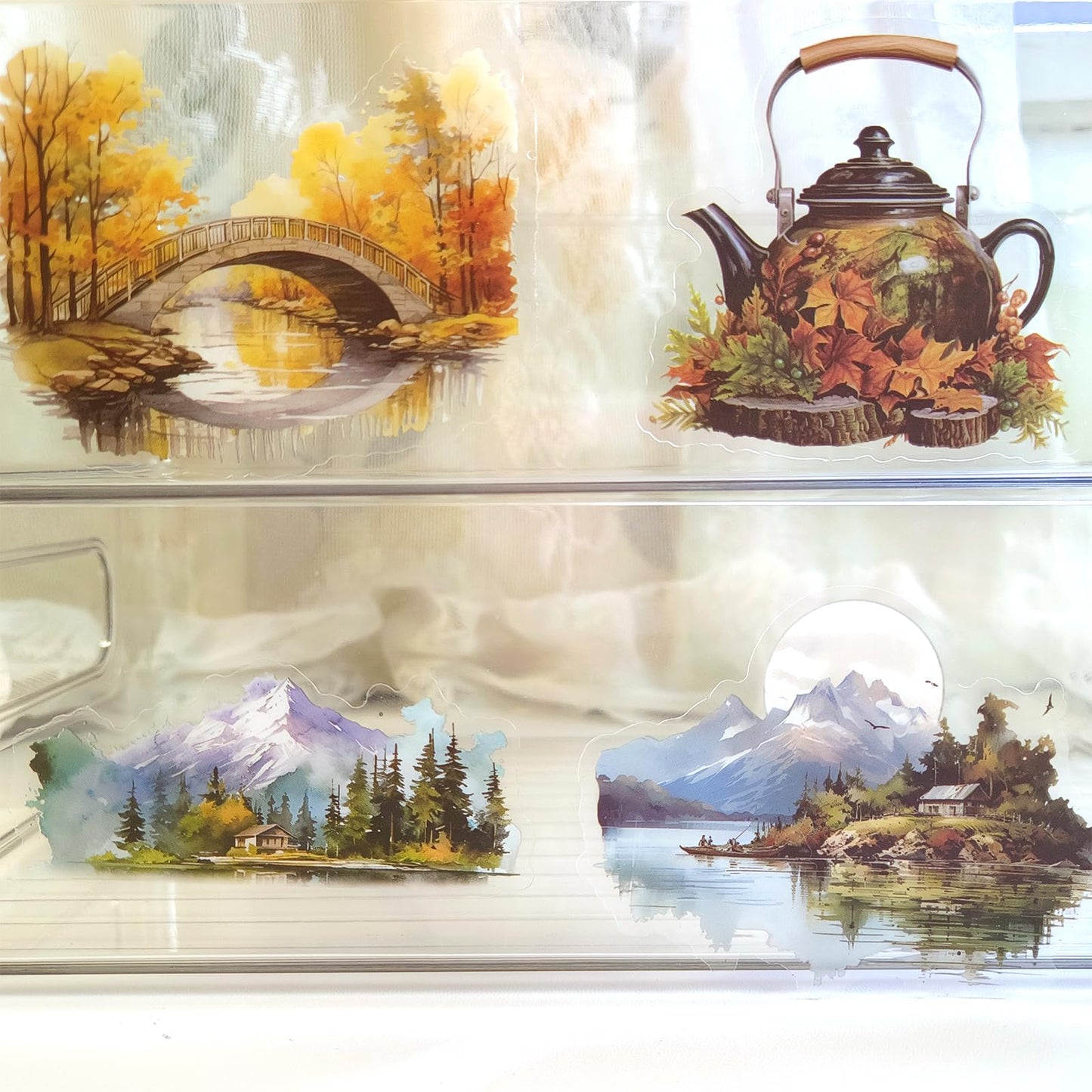Ychsring Nature Landscape Stickers Set - 120 Pcs Clear PET Travel Stickers for Scrapbooking, Journaling, Junk Journal, Collage - Waterproof Transparent Mountain Forest Beach for Scrapbook Supplies