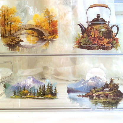 Ychsring Nature Landscape Stickers Set - 120 Pcs Clear PET Travel Stickers for Scrapbooking, Journaling, Junk Journal, Collage - Waterproof Transparent Mountain Forest Beach for Scrapbook Supplies
