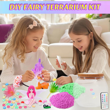 Hannstar Fairy Garden Kits for Kids - Light Up Terrarium kit Birthday Gift for Girls Ages 4 5 6 7 8 10 12 Years Old - Creative Garden Toys for Girls - DIY Arts and Crafts Kit for Kids