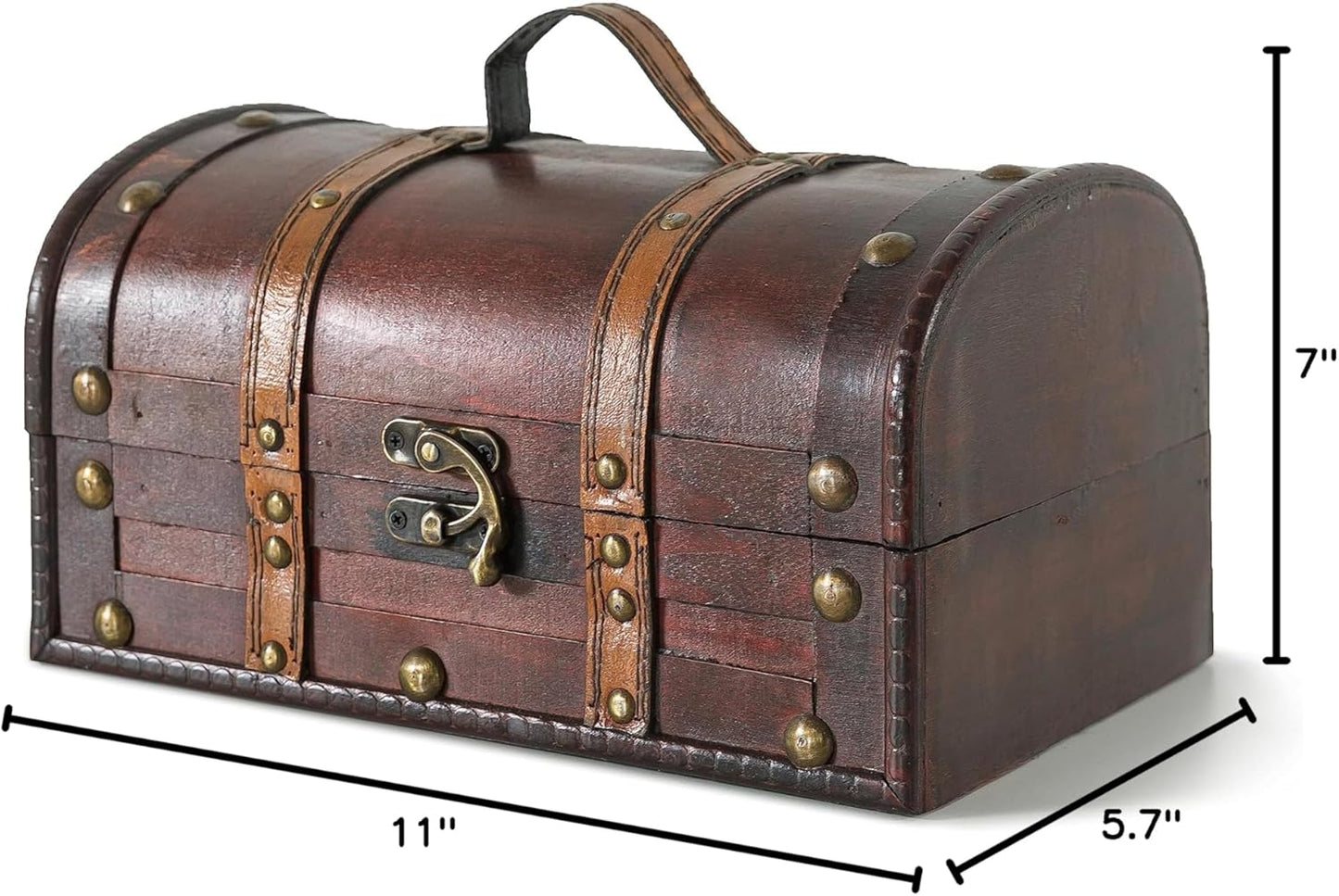 SLPR Wooden Storage Box with Hinged Lid and Handle - Small Decorative Wood Treasure Chest, 11" x 7" x 5.7"