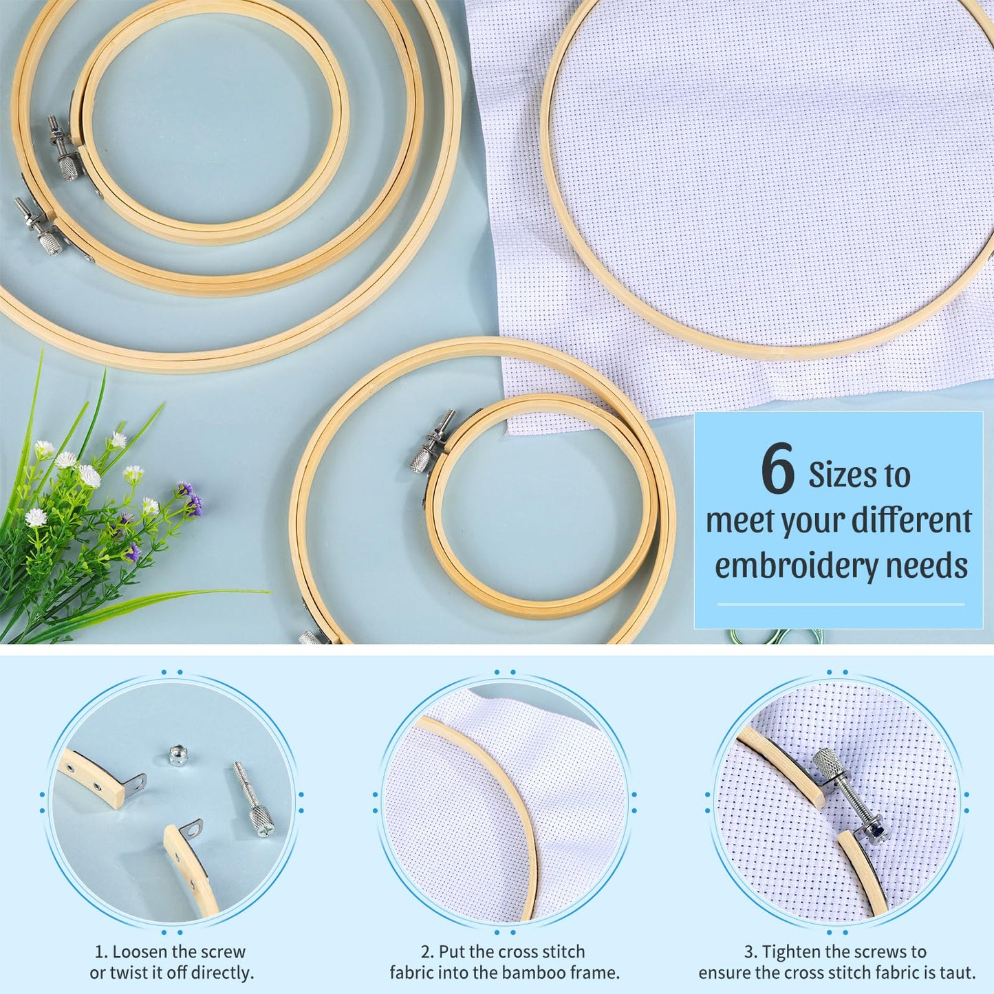 ZXIIXZ 72 Pcs Cross Stitch Supplies, Embroidery Kit for Beginners with Cross Stitch Hoops Needles Embroidery Scissors Floss Bobbins Seam Ripper for Adults, Embroidery Tools DIY Supplies