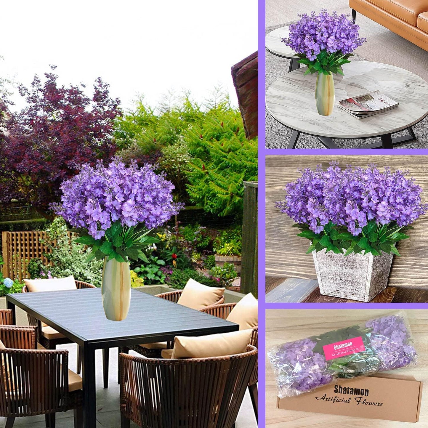 Artificial Flowers Bouquets, Wisteria Hyacinth Fake Bulk for Vase Home Decor, UV Resistant for Indoors, Outdoors,