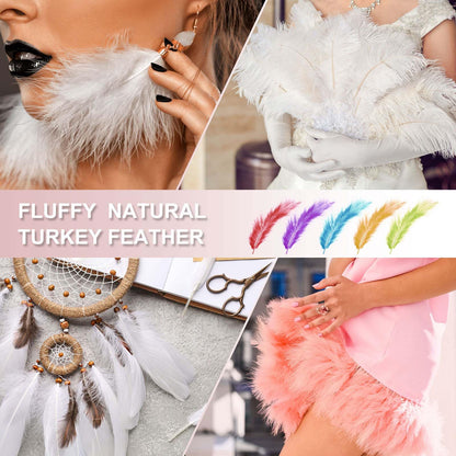 PATIKIL 200 Pack Fluffy Turkey Marabou Feathers,4-6 Inches Golden Natural Turkey Feathers for Crafting Dream Catcher Fringe Trim Fly Tying Party Decorations