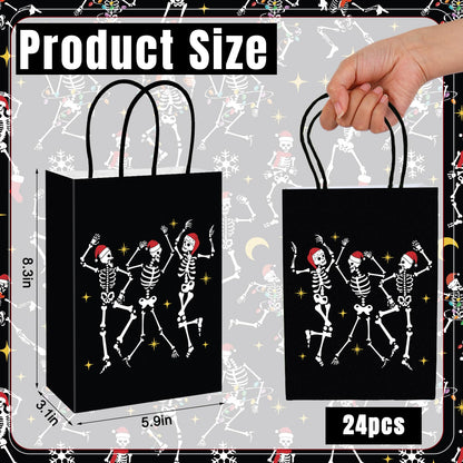 JarThenaAMCS 24Pcs Gothic Christmas Gift Bags with Handles Black Dancing Skeleton Candy Goodie Bags for Xmas Gothic Party Favors Supplies