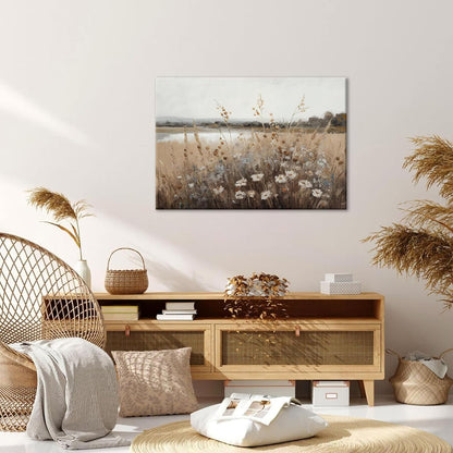 Framed Vintage Wall Art Country Field Landscape Oil Painting, Classical Paintings Poster Prints for Living Room 16x12