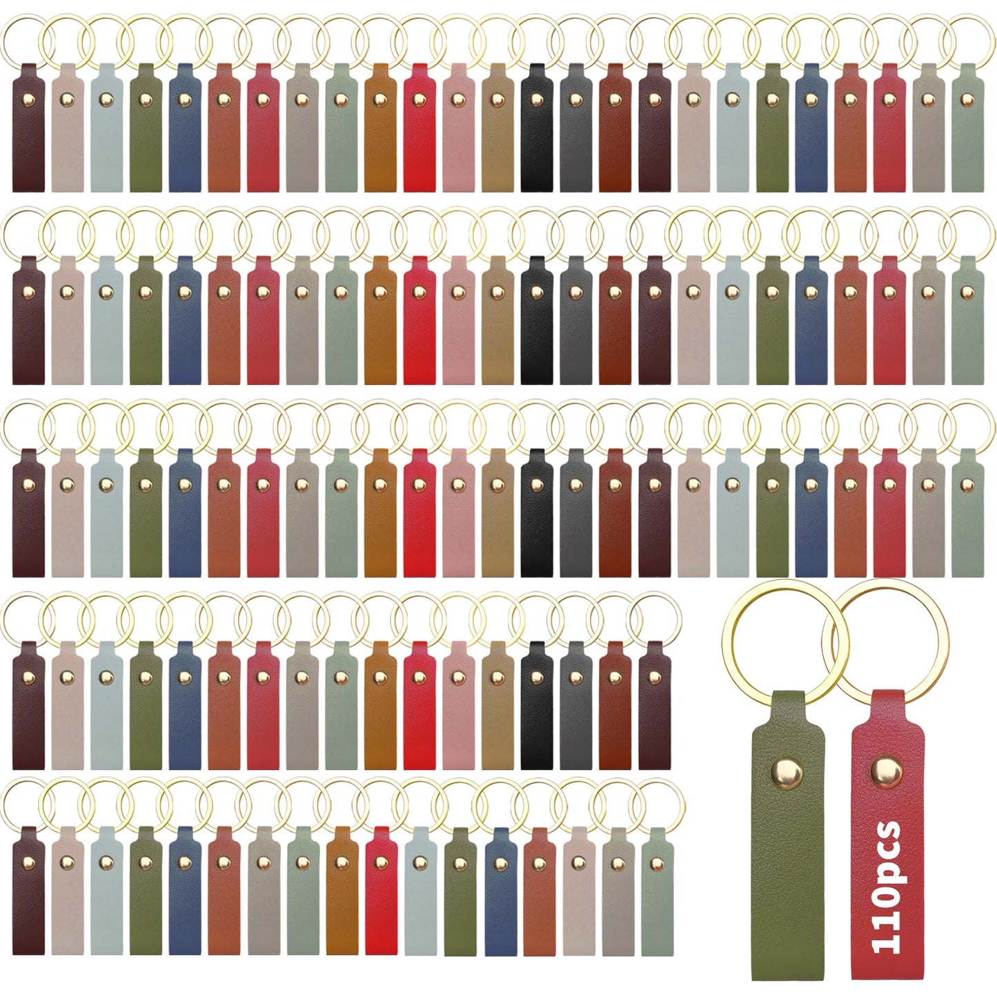 LECEHIVO 110 Pcs PU Leather Keychain Blanks Bulk with Key Rings 3.7 x 0.7 Inches DIY Craft Keychains Laser Engraving Kit (Multicolor)