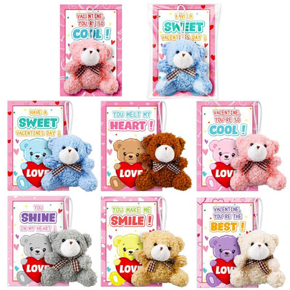 Jumlys Valentines Day Gifts for Kids, 24 Packs Valentines Day Cards with Stuffed Bear Toys, Valentine Day Party Favors for Boys Girls, Ideal Exchange Cards for Classroom