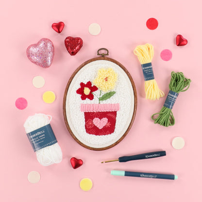 Kimberbell Punch Needle Kit – Love Blooms - Complete DIY Punch Needle Set with Tool, Monks Cloth, Yarn, Frame, Embelishments & Reusable Project Bag | Beginner-Friendly DIY Needle Punching Craft