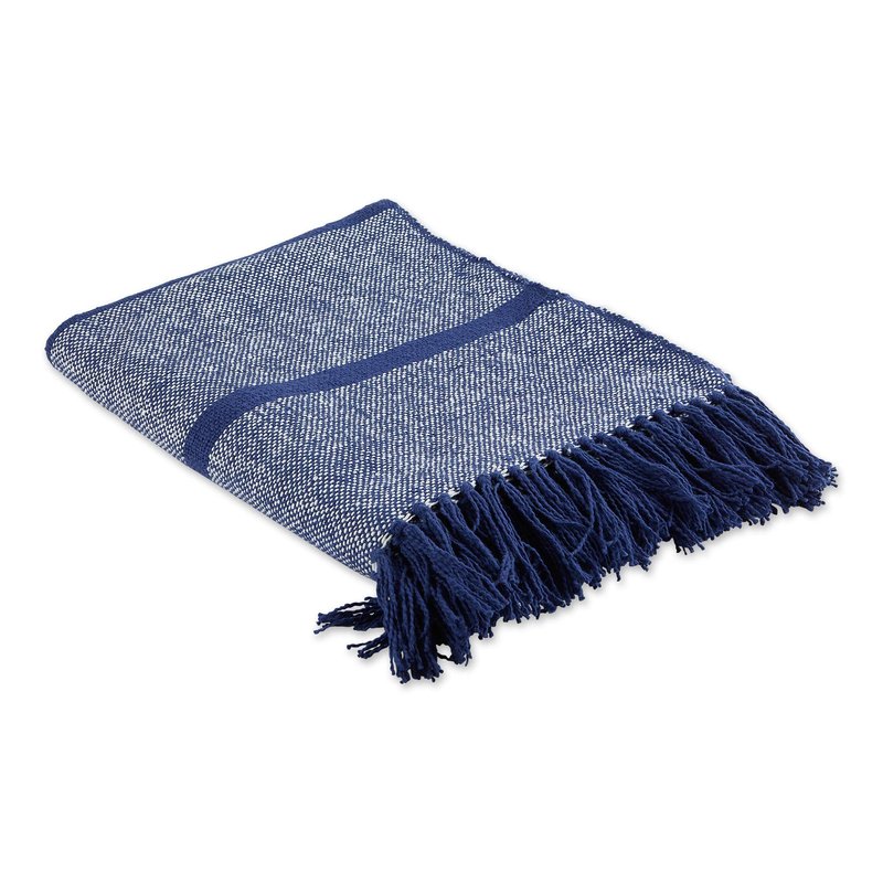 DII Navy Stripe Homespun Throw, 50x60 with 2.5" Fringe