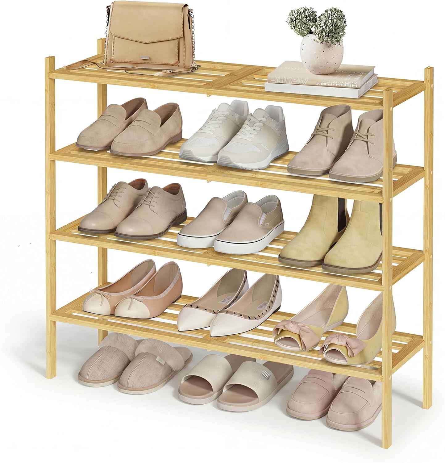 Closet, 4-Tier, 15-20 ULBS054YL01 SONGMICS Bamboo Shoe Rack for Stackable Shoe Oragnizer with Modular Structure