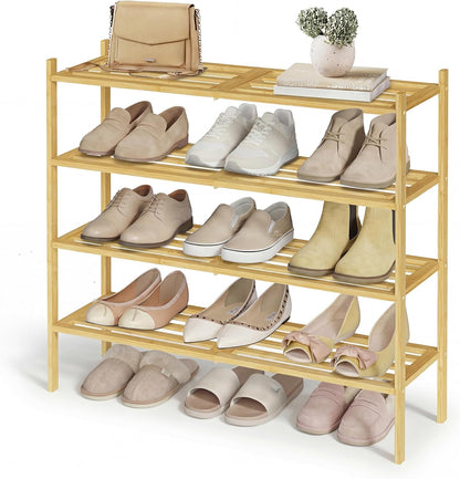 Closet, 4-Tier, 15-20 ULBS054YL01 SONGMICS Bamboo Shoe Rack for Stackable Shoe Oragnizer with Modular Structure
