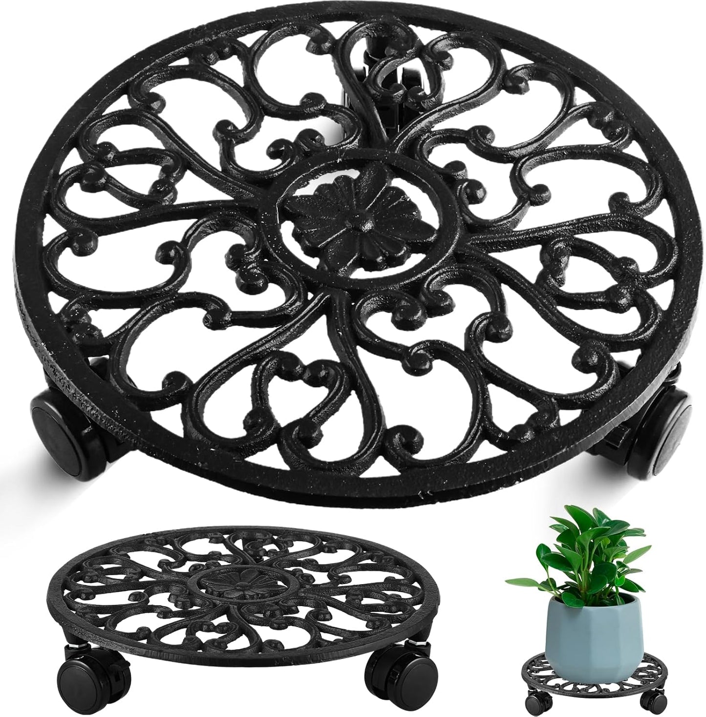 11 Inch 1 Pack Rolling Plant Stand with Wheels Wrought Iron Rolling Plant Stand with Casters Heavy Duty for Indoor