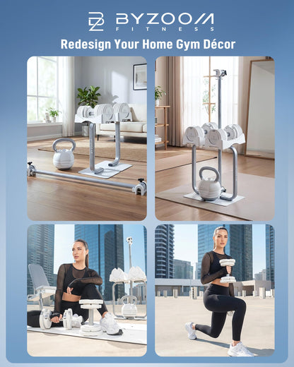 BYZOOM FITNESS Pure Series Adjustable Dumbbell 27.5LB Pair Set of 2 - 10-in-1 Adjustable Weights with Precision Micro Plates, for Strength Training & Fitness Workouts at Home Gym, Garage Gym, Small Apartments, White