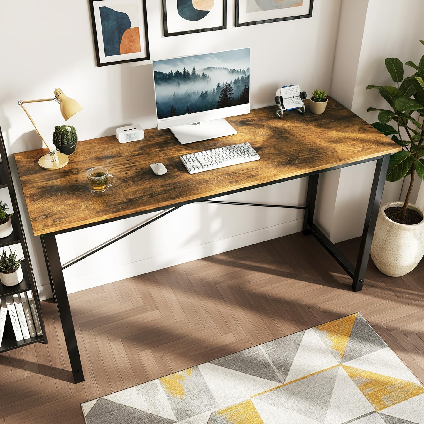 Sweetcrispy Computer Small Office Desk 32 Inch Student Study Writing Work with Metal Frame Wood Tabletop Modern Simple PC Home Bedroom Table, Rustic Brown