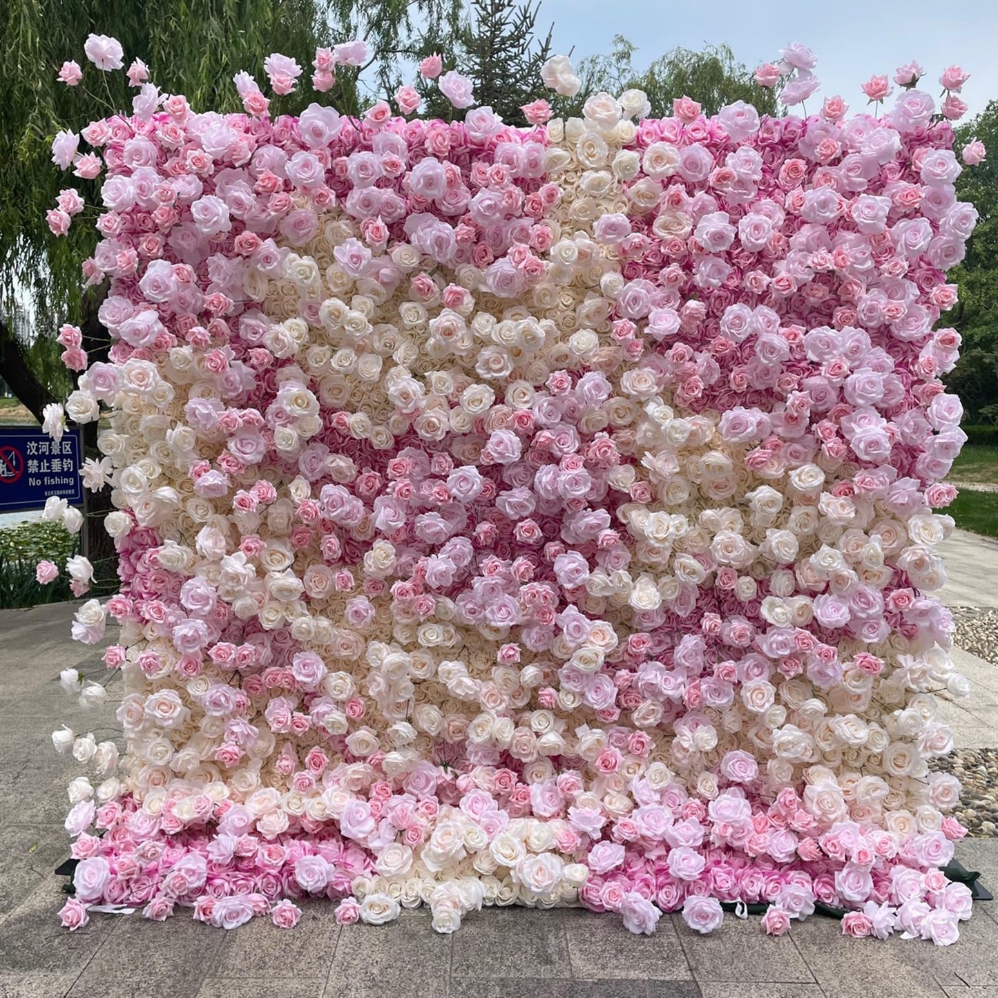 UYCVT Large Artificial Flower Wall Backdrop Panels, Rose Wedding Backdrop 3D Floral Wall Fabric Flower Wall for Party Baby Shower Bridal Wedding Background Decor-300 * 300cm/10 * 10FT